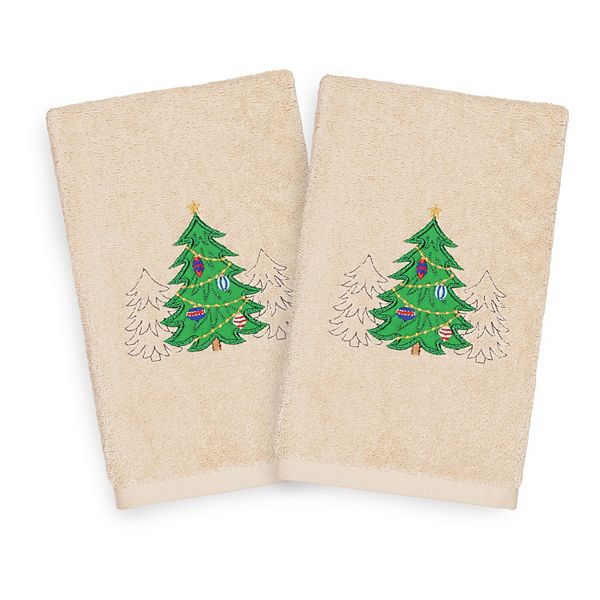 Linum Home Textiles Embroidered Hand Towels with Merry Christmas (Set of 2)