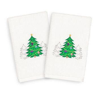 Linum Home Textiles 2-pack Christmas Three Trees Embroidered Hand Towel Set
