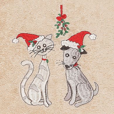 Linum Home Textiles Christmas 2-pack Cute Couple Embroidered Luxury Turkish Cotton Hand Towels