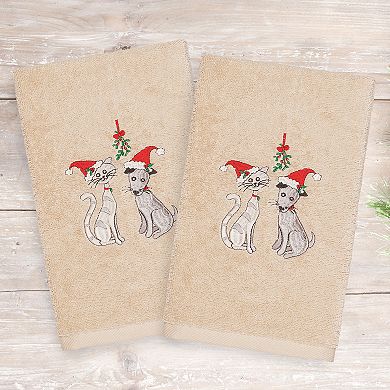 Linum Home Textiles Christmas 2-pack Cute Couple Embroidered Luxury Turkish Cotton Hand Towels