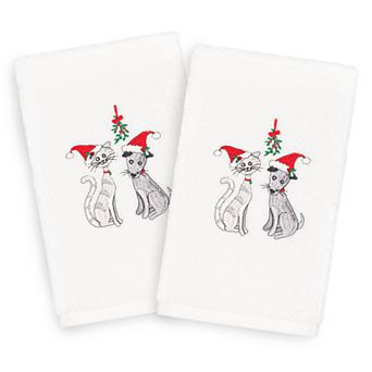 Linum Home Textiles Christmas 2-pack Cute Couple Embroidered Luxury Turkish Cotton Hand Towels