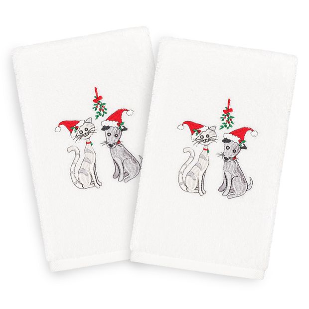 Linum Home Textiles Embroidered Luxury Hand Towels - Christmas Dog Set of 2