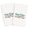 Linum Home Textiles Christmas 2-pack Happy Holidays Embroidered Luxury Turkish Cotton Hand Towels