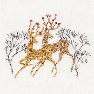 Linum Home Textiles Christmas 2-pack Deer Pair Embroidered Luxury Turkish Cotton Hand Towels