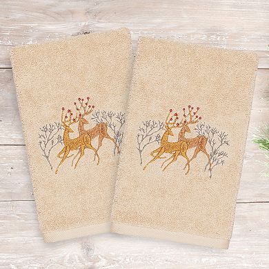 Linum Home Textiles Christmas 2-pack Deer Pair Embroidered Luxury Turkish Cotton Hand Towels