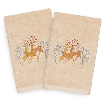 Linum Home Textiles Christmas 2-pack Deer Pair Embroidered Luxury Turkish Cotton Hand Towels
