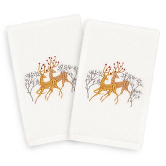 Linum Home Textiles Christmas 2-pack Deer Pair Embroidered Luxury Turkish Cotton Hand Towels