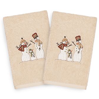 Linum Home Textiles 2-pack Christmas Snow Family Embroidered Hand Towel Set