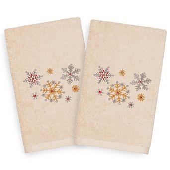 Linum Home Textiles 2-pack Christmas Snowfall Embroidered Hand Towel Set