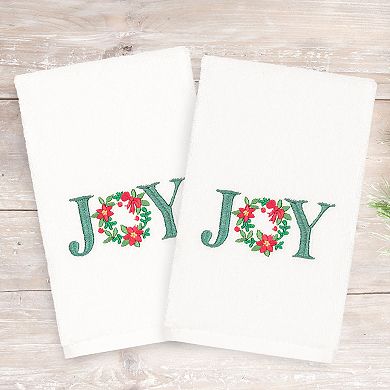 Linum Home Textiles Christmas 2-pack Joy Embroidered Luxury Turkish Cotton Hand Towels
