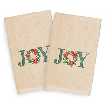 Linum Home Textiles Christmas 2-pack Joy Embroidered Luxury Turkish Cotton Hand Towels
