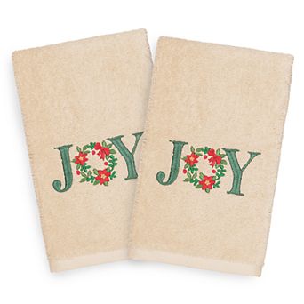 Linum Home Textiles Christmas 2-pack Joy Embroidered Luxury Turkish Cotton Hand Towels