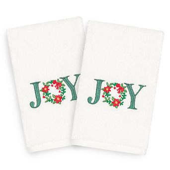 Linum Home Textiles Christmas 2-pack Joy Embroidered Luxury Turkish Cotton Hand Towels