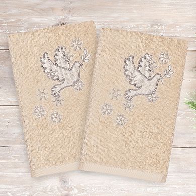 Linum Home Textiles Christmas 2-pack Dove Embroidered Luxury Turkish Cotton Hand Towels