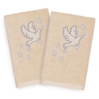Linum Home Textiles Christmas 2-pack Dove Embroidered Luxury Turkish Cotton Hand Towels