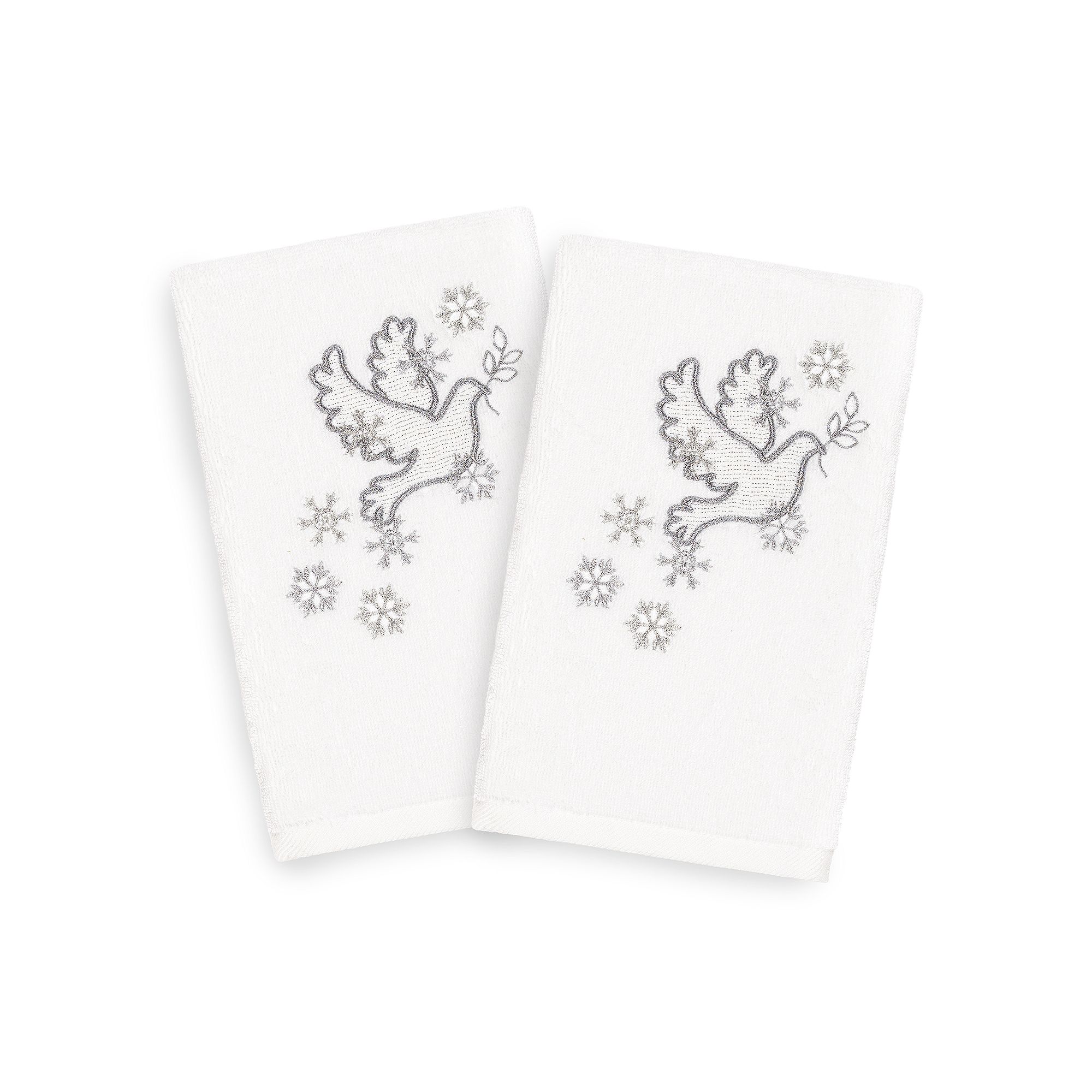 Linum Home Textiles Christmas 2-pack Dove Embroidered Luxury Turkish Cotton