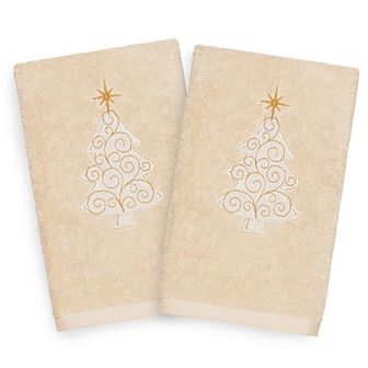 Linum Home Textiles 2-pack Christmas Scroll Tree Embroidered Hand Towel Set