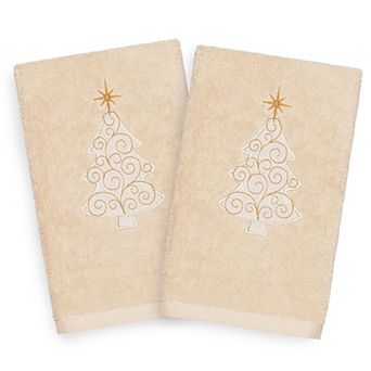 Linum Home Textiles 2-pack Christmas Scroll Tree Embroidered Hand Towel Set