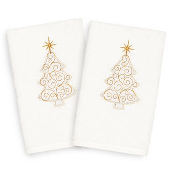 Linum Home Textiles 2-pack Christmas Scroll Tree Embroidered Hand Towel Set