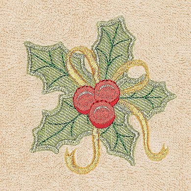 Linum Home Textiles Christmas 2-pack Holly Bunch Embroidered Luxury Turkish Cotton Hand Towels