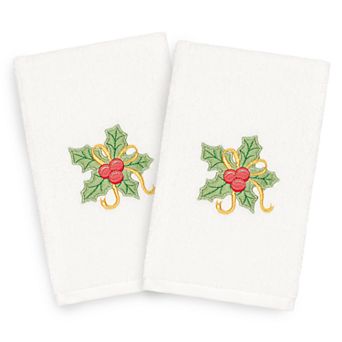 Linum Home Textiles Christmas 2-pack Holly Bunch Embroidered Luxury Turkish Cotton Hand Towels