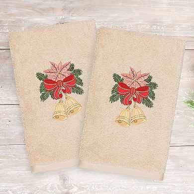 Linum Home Textiles Christmas 2-pack Bells Embroidered Luxury Turkish Cotton Hand Towels