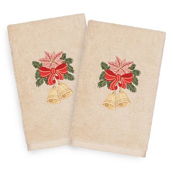 Linum Home Textiles Christmas 2-pack Bells Embroidered Luxury Turkish Cotton Hand Towels