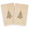 Linum Home Textiles Christmas 2-pack Tree Embroidered Luxury Turkish Cotton Hand Towels