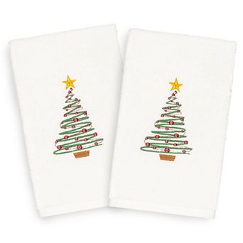 Linum Home Textiles Christmas 2-pack Tree Embroidered Luxury Turkish Cotton Hand Towels