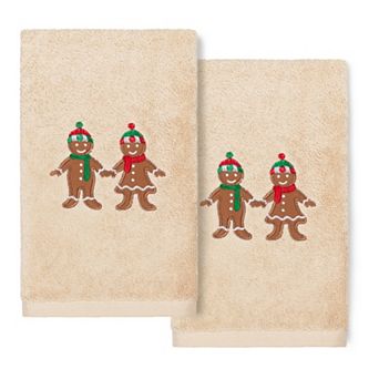 Linum Home Textiles Christmas 2-pack Gingerbread Embroidered Luxury Turkish Cotton Hand Towels