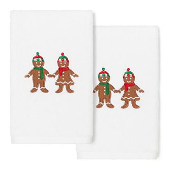 Linum Home Textiles Christmas 2-pack Gingerbread Embroidered Luxury Turkish Cotton Hand Towels
