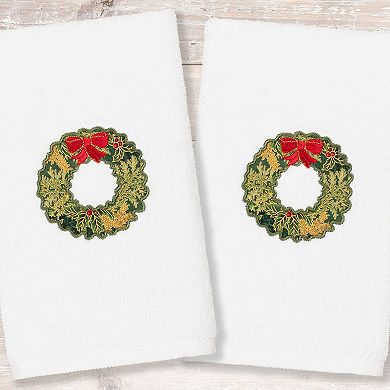 Linum Home Textiles 2-pack Christmas Wreath Embroidered Hand Towel Set