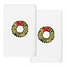 Linum Home Textiles 2-pack Christmas Wreath Embroidered Hand Towel Set