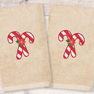 Linum Home Textiles Christmas 2-pack Candy Canes Embroidered Luxury Turkish Cotton Hand Towels