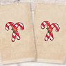 Linum Home Textiles Christmas 2-pack Candy Canes Embroidered Luxury Turkish Cotton Hand Towels