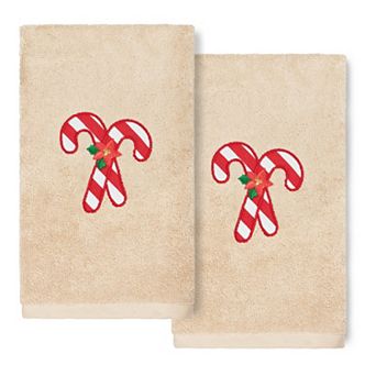 Linum Home Textiles Christmas 2-pack Candy Canes Embroidered Luxury Turkish Cotton Hand Towels