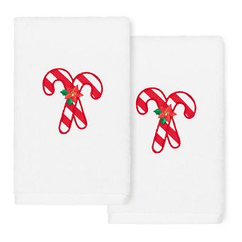 Linum Home Textiles Christmas 2-pack Candy Canes Embroidered Luxury Turkish Cotton Hand Towels