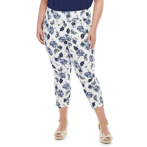 Plus Size Utopia by HUE High Rise Flawsome Denim Floral Capri Leggings