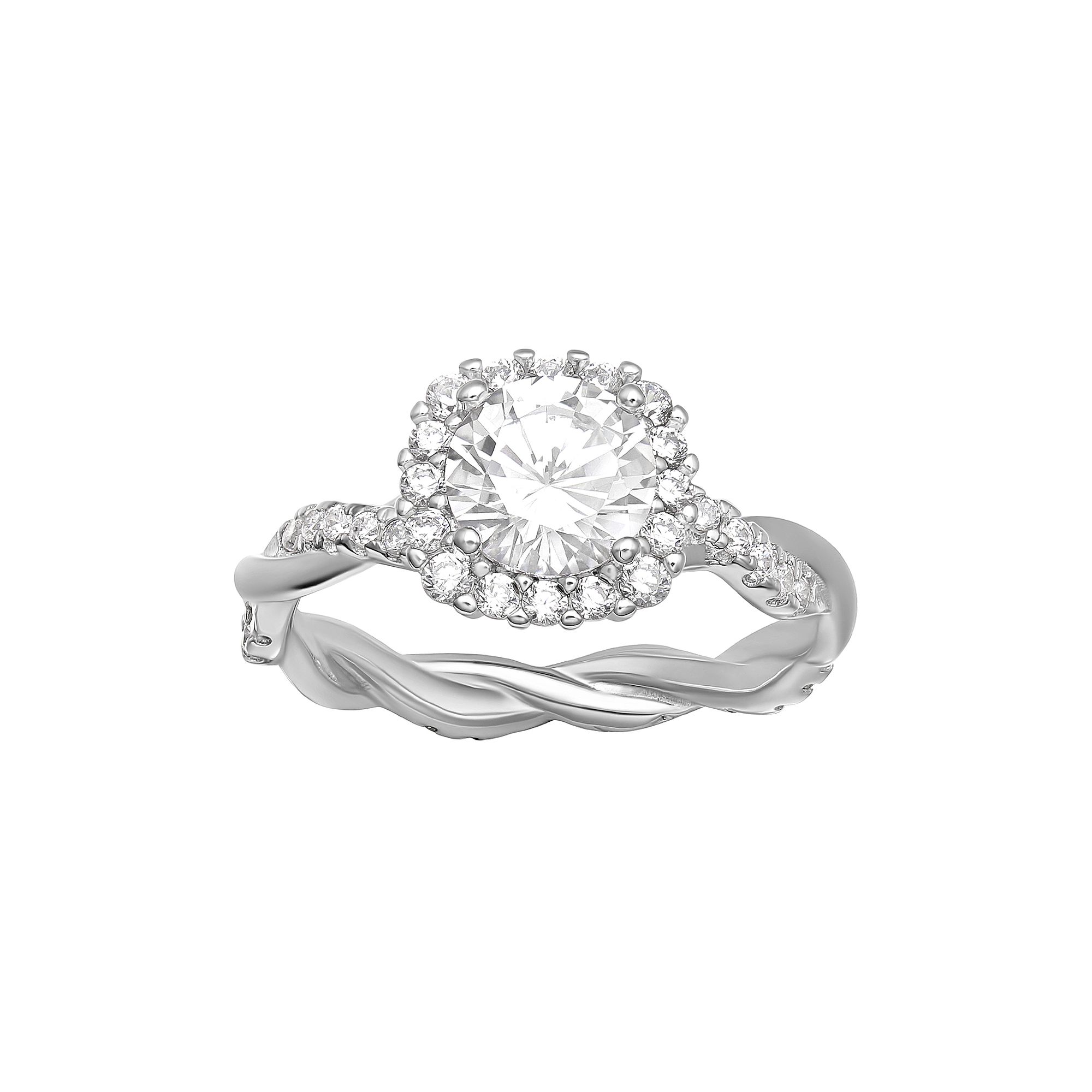 PRIMROSE Sterling Silver Cubic Zirconia Square Twisted Band Ring, Womens, 