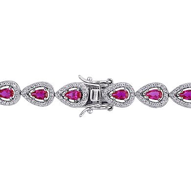 Stella Grace Sterling Silver Red Cubic Zirconia & Lab-Created White Sapphire Tennis Bracelet