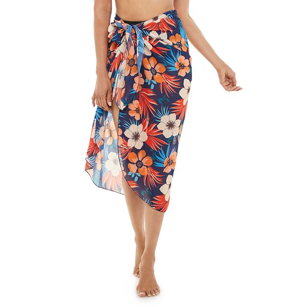 Women's Beach Scene Floral Side-Tie Sarong Cover-Up