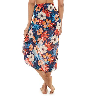 Women's Beach Scene Floral Side-Tie Sarong Cover-Up