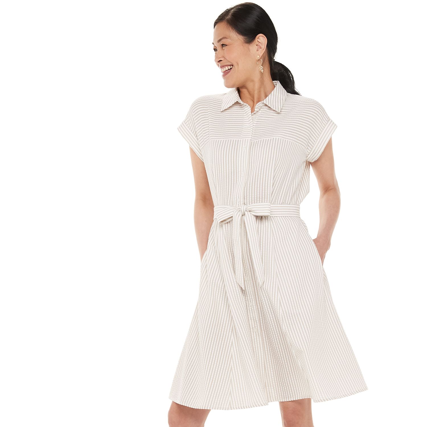 white short sleeve shirt dress