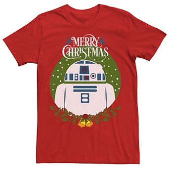 Men's Star Wars R2-D2 Merry Christmas Wreath Bells Tee