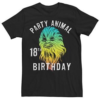 Men's Star Wars Chewie Party Animal 18th Birthday Color Portrait Tee