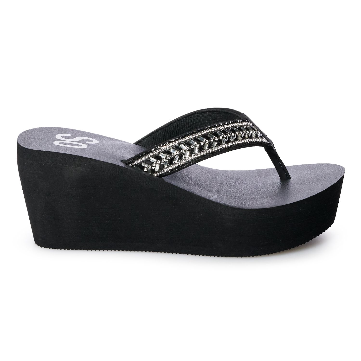 womens black wedge flip flops