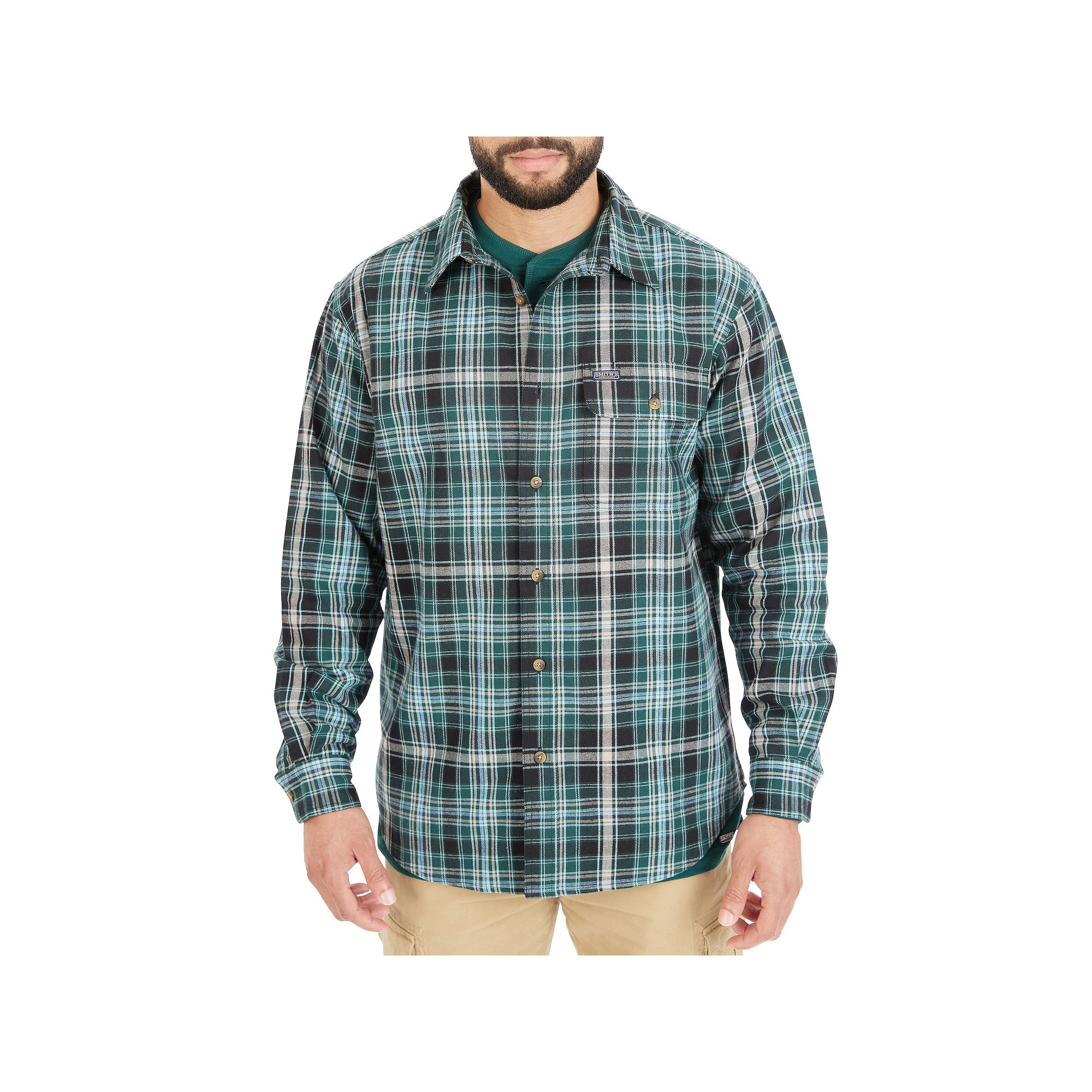 Mens Smiths Workwear Buffalo Plaid Flannel Button-Down Shirt, Size: Large