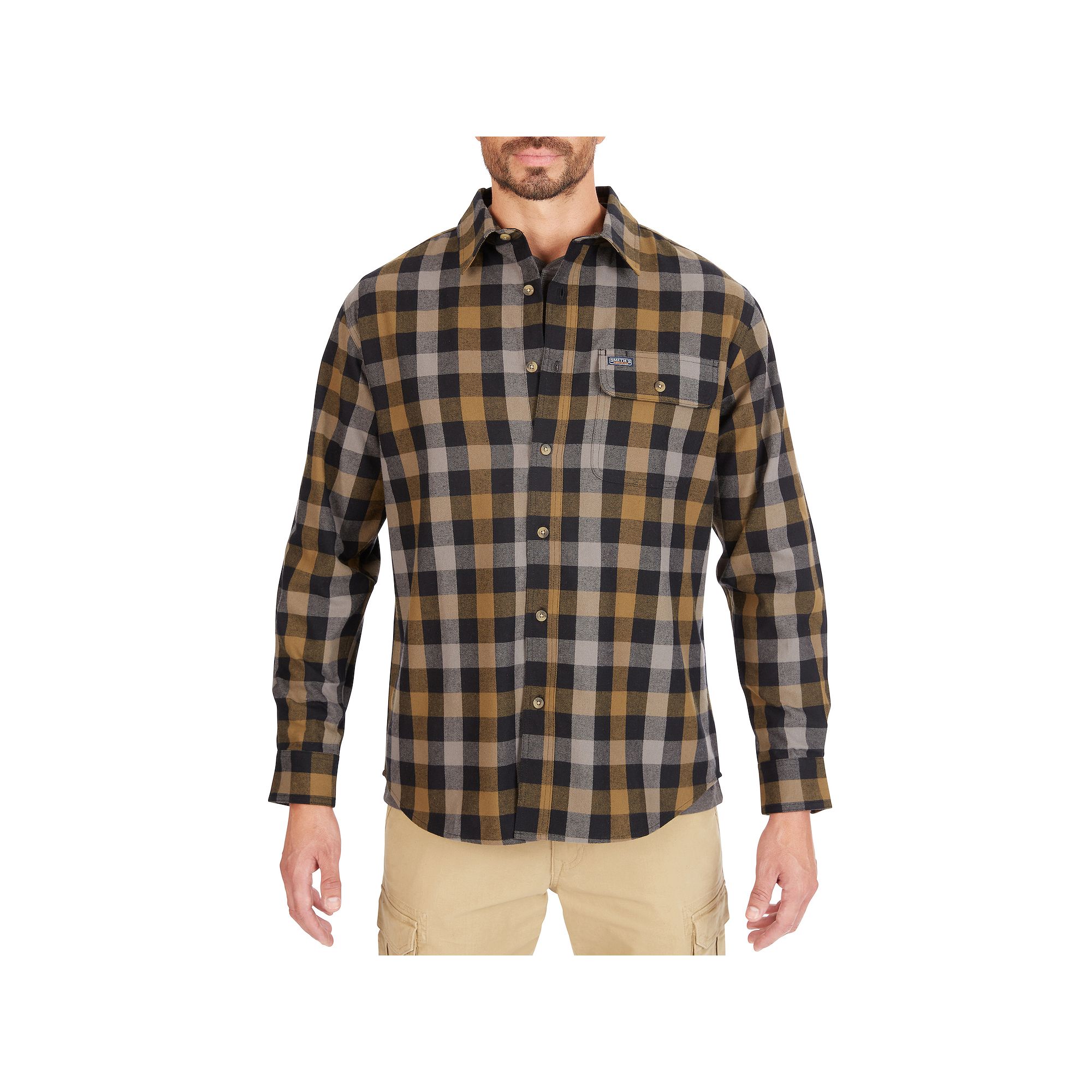 Mens Smiths Workwear Buffalo Plaid Flannel Button-Down Shirt, Size: Large