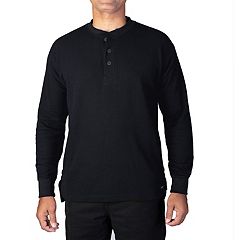 Mens Black Henley Long Sleeve Tops, Clothing