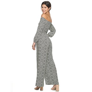 Juniors' Live To Be Spoiled Smocked Off-the-Shoulder Jumpsuit